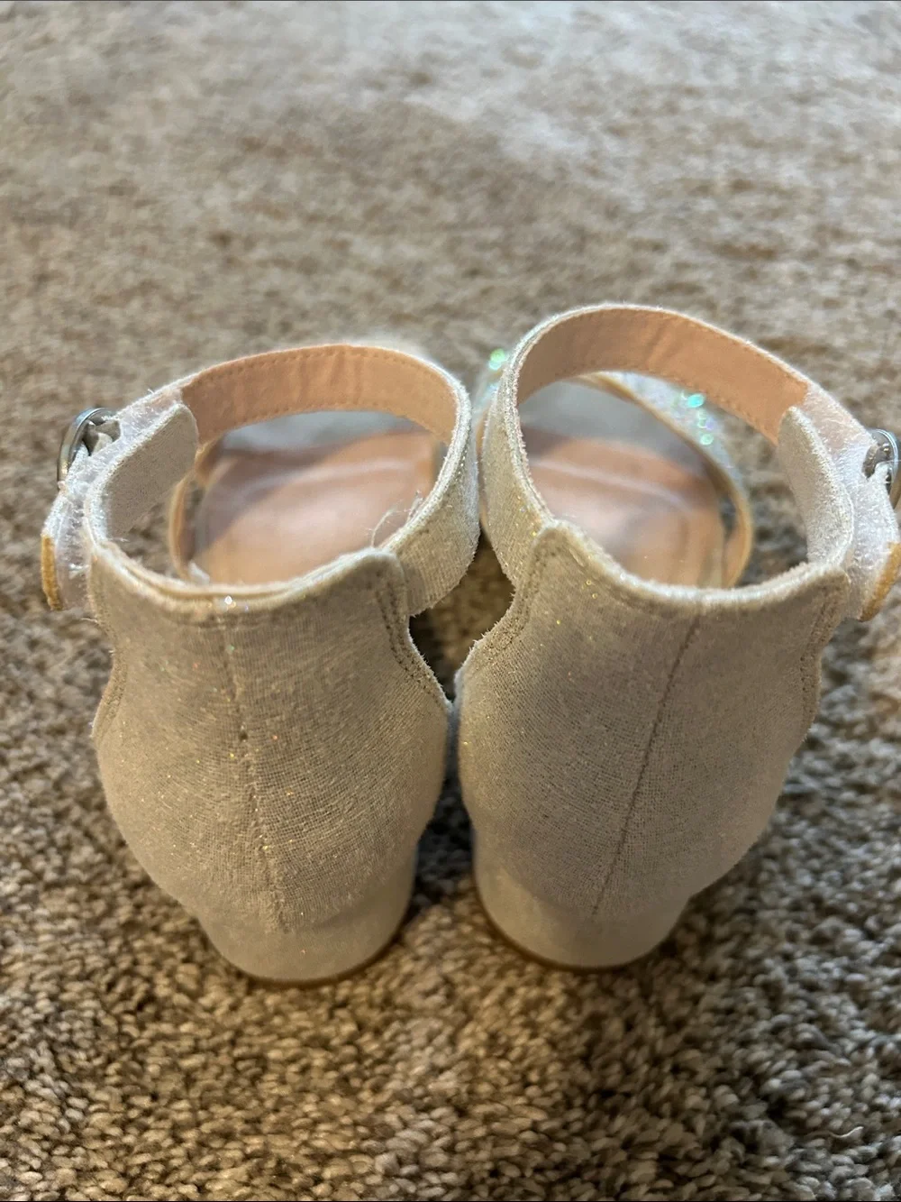 Kelly & Katie Girls' Ivory Glitter Ankle-Strap Dress Sandals